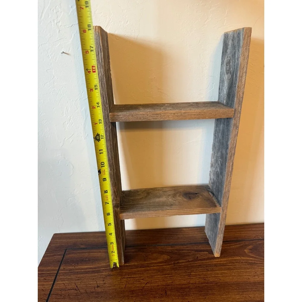 Rustic Primitive Wood Mini Ladder Shelf Farmhouse Style 18 Inch Gray